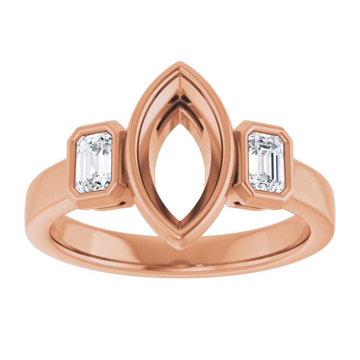 Marquise Bezel-Set Three-Stone Engagement Ring Semi-Mount - gallery - Series 126961