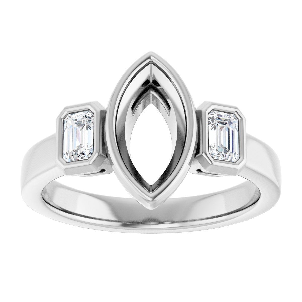 Marquise Bezel-Set Three-Stone Engagement Ring Semi-Mount - gallery - Series 126961