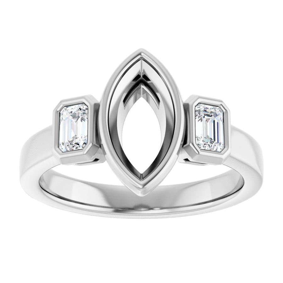 Marquise Bezel-Set Three-Stone Engagement Ring Semi-Mount - gallery - Series 126961