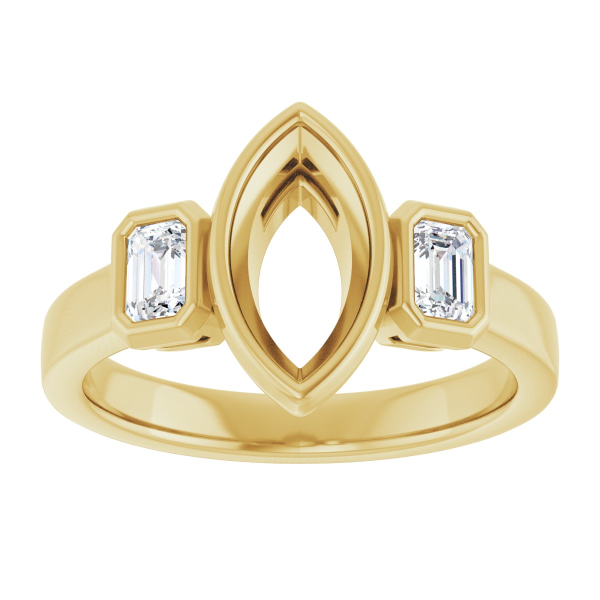 Marquise Bezel-Set Three-Stone Engagement Ring Semi-Mount - gallery - Series 126961