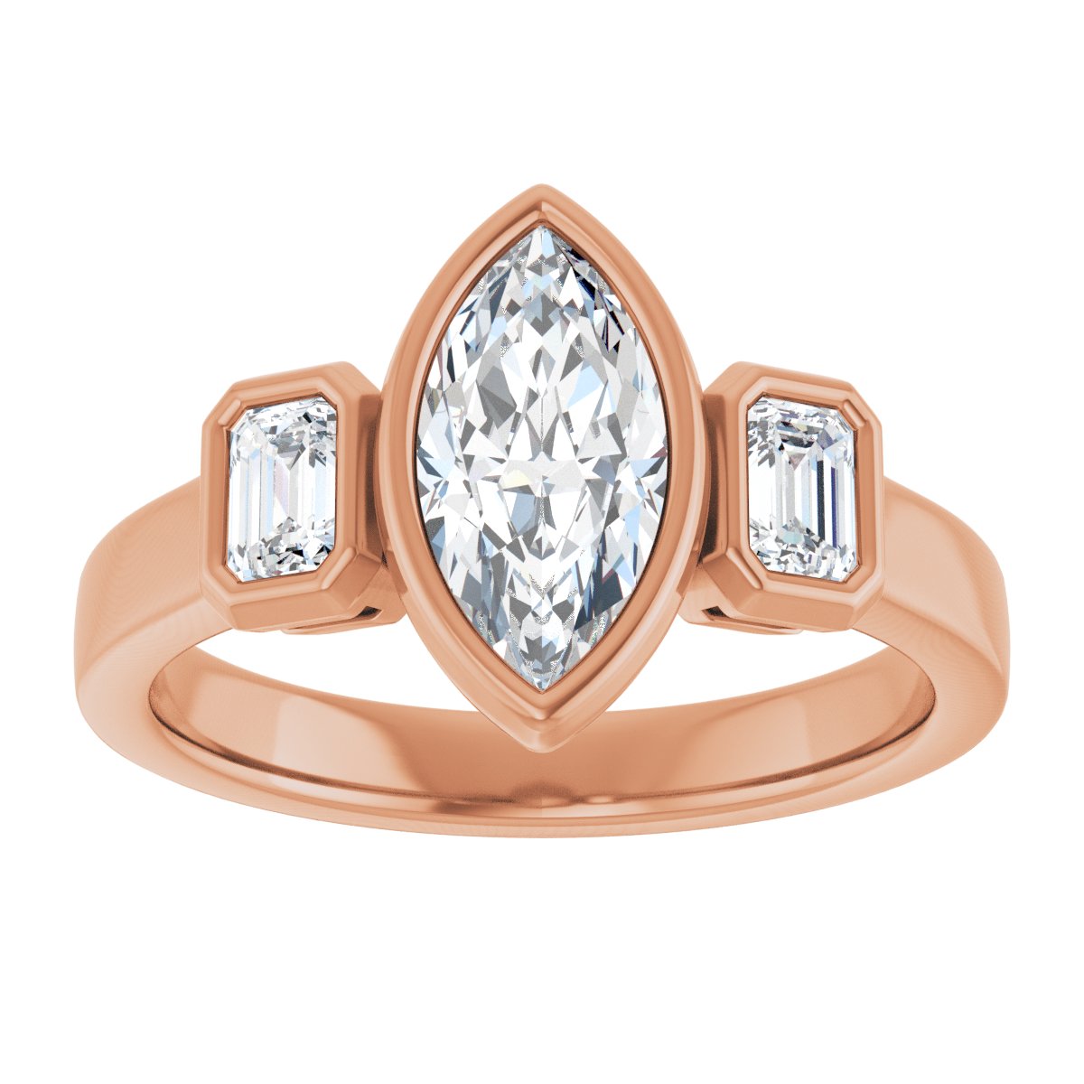 Marquise Bezel-Set Three-Stone Engagement Ring Semi-Mount - gallery - Series 126961