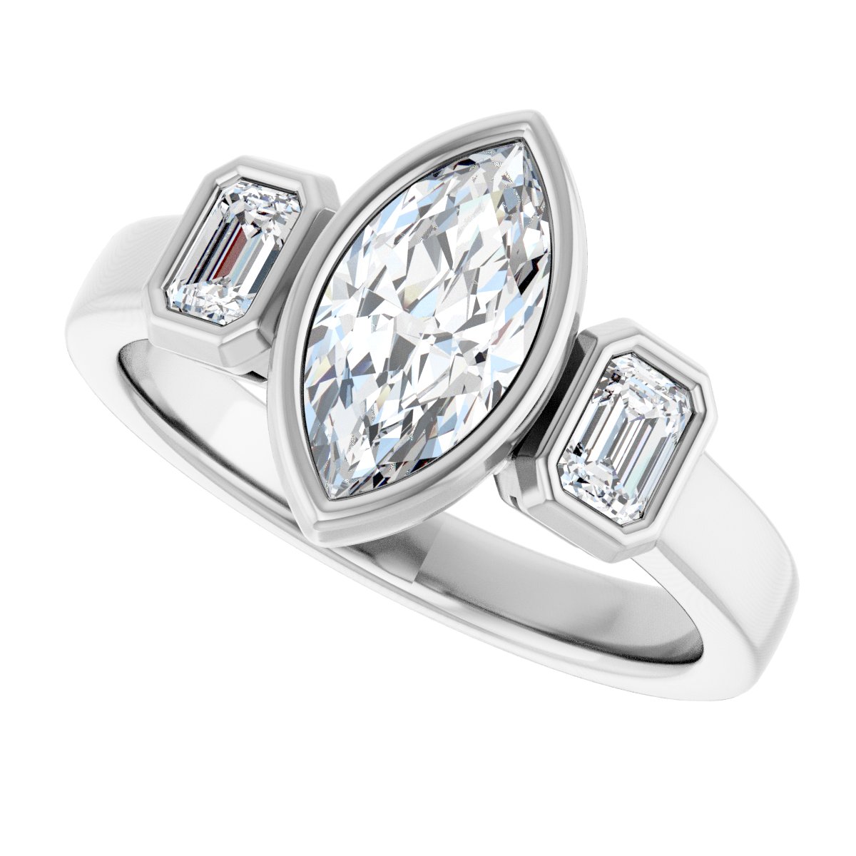 Marquise Bezel-Set Three-Stone Engagement Ring Semi-Mount - gallery - Series 126961