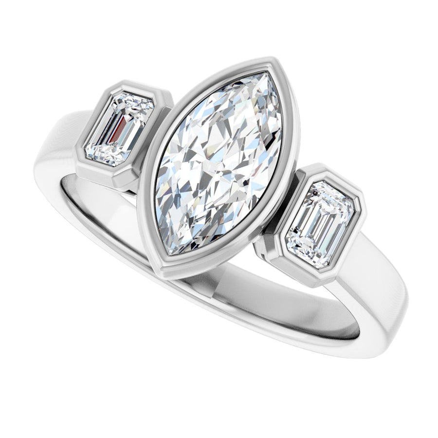 Marquise Bezel-Set Three-Stone Engagement Ring Semi-Mount - gallery - Series 126961
