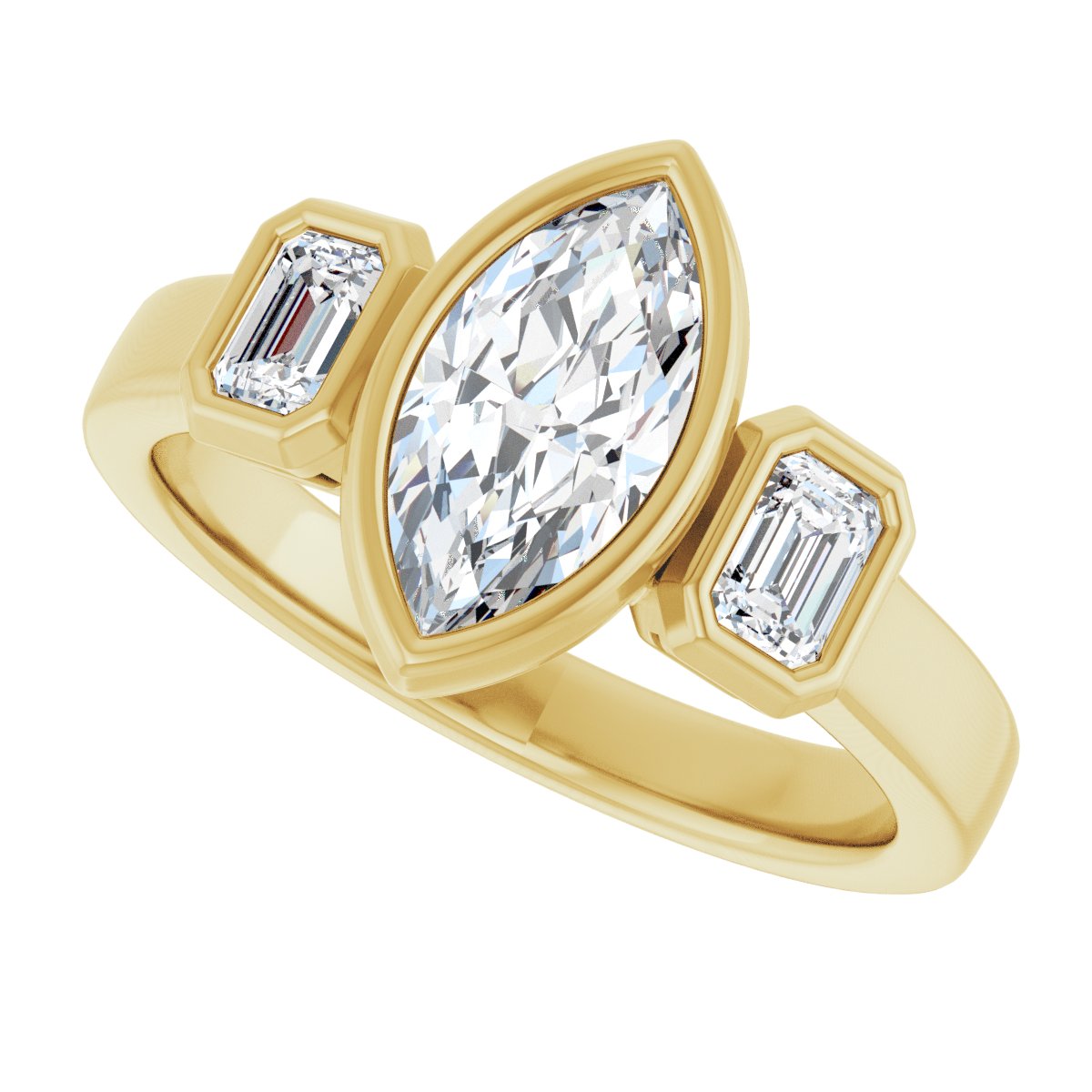 Marquise Bezel-Set Three-Stone Engagement Ring Semi-Mount - gallery - Series 126961