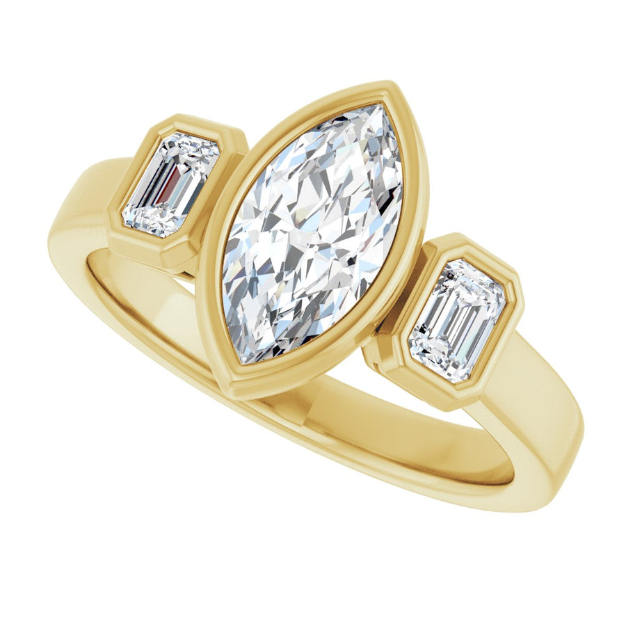 Marquise Bezel-Set Three-Stone Engagement Ring Semi-Mount - gallery - Series 126961