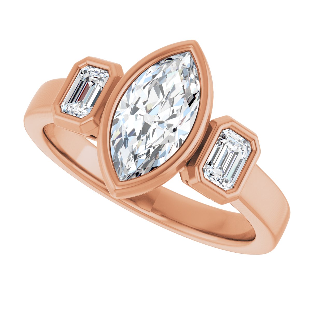 Marquise Bezel-Set Three-Stone Engagement Ring Semi-Mount - gallery - Series 126961