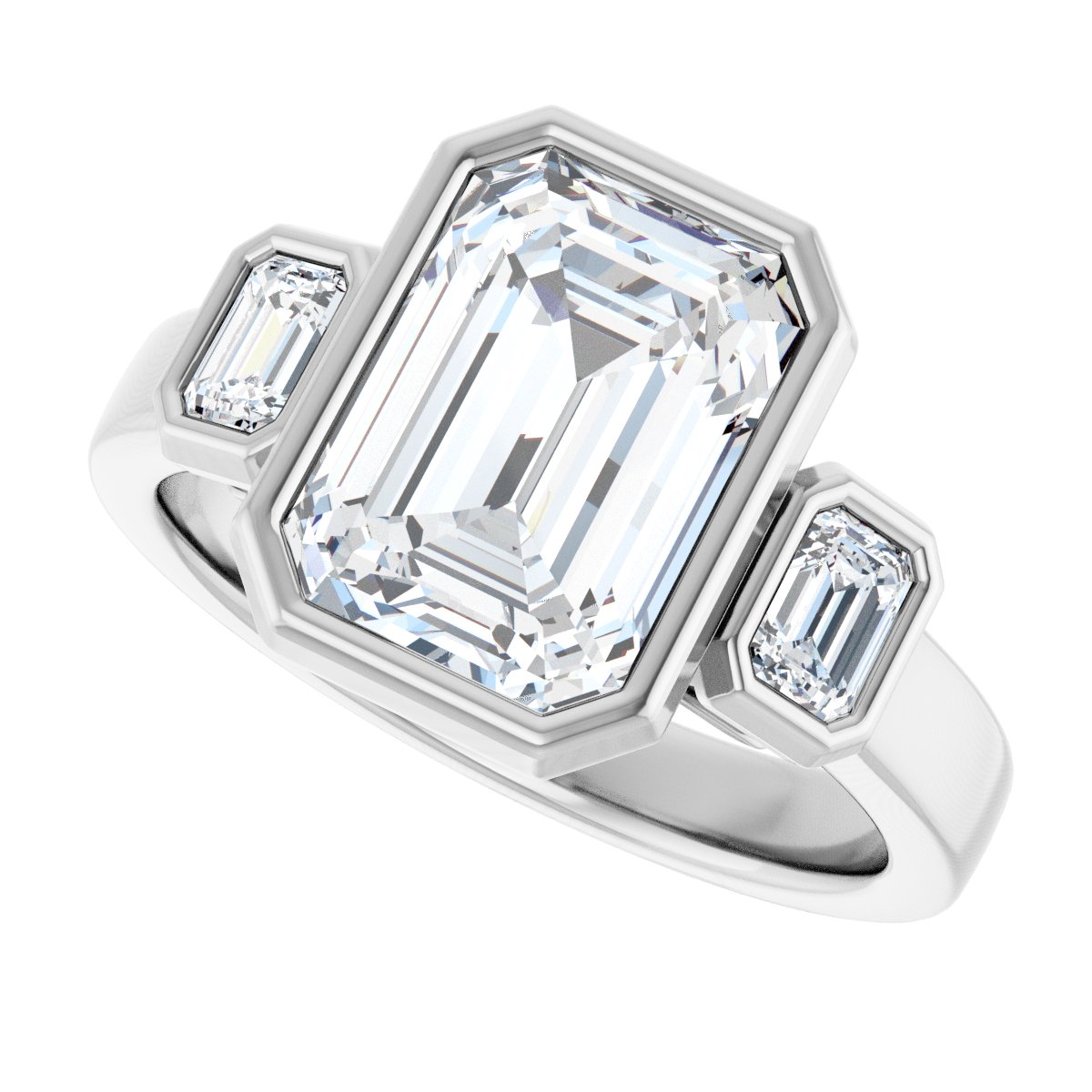 Emerald Bezel-Set Three-Stone Engagement Ring Semi-Mount - gallery - Series 126961