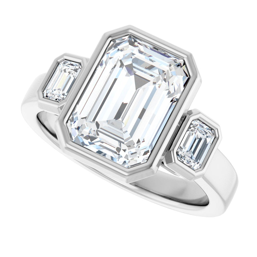 Emerald Bezel-Set Three-Stone Engagement Ring Semi-Mount - gallery - Series 126961