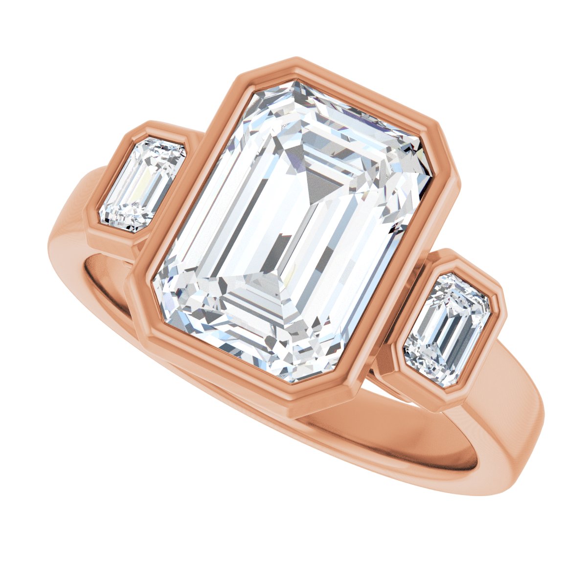 Emerald Bezel-Set Three-Stone Engagement Ring Semi-Mount - gallery - Series 126961