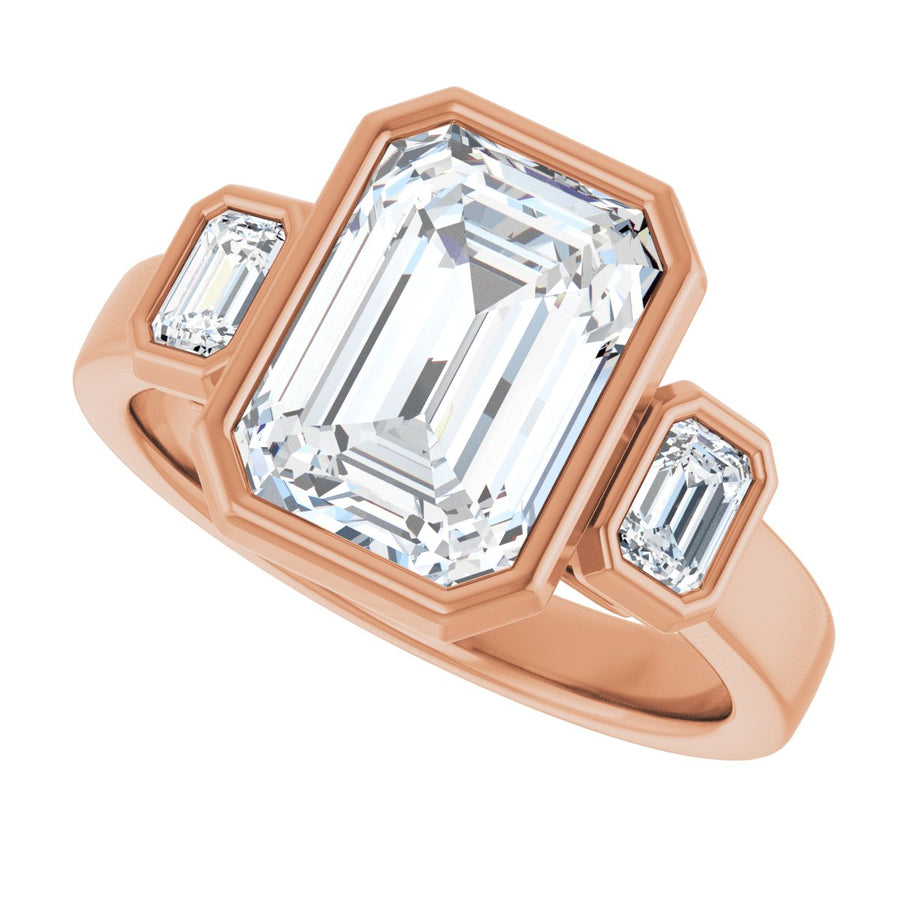 Emerald Bezel-Set Three-Stone Engagement Ring Semi-Mount - gallery - Series 126961