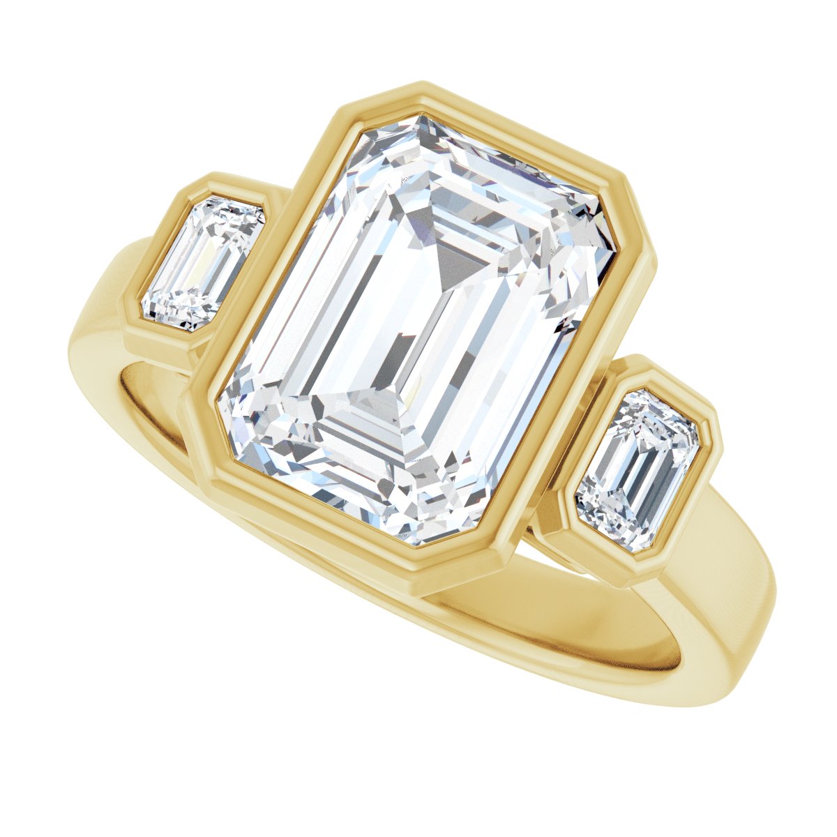 Emerald Bezel-Set Three-Stone Engagement Ring Semi-Mount - gallery - Series 126961