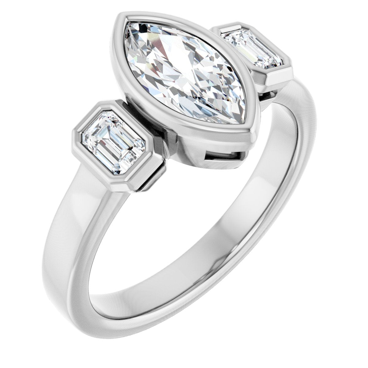 Natural Diamond Marquise Bezel-Set Three-Stone Engagement Ring Semi-Mount - Platinum - Series 126961
