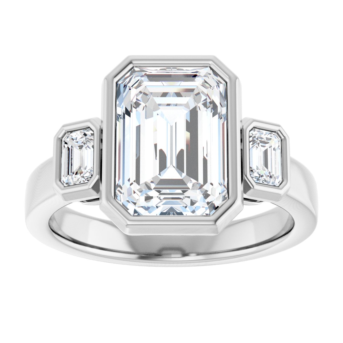 Emerald Bezel-Set Three-Stone Engagement Ring Semi-Mount - gallery - Series 126961