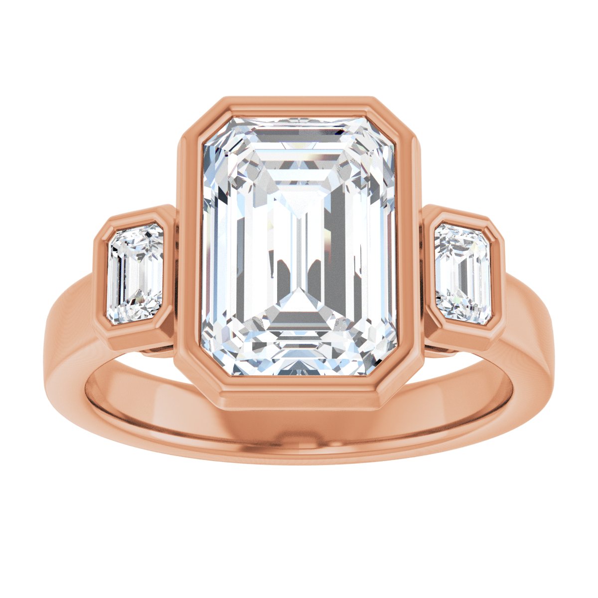Emerald Bezel-Set Three-Stone Engagement Ring Semi-Mount - gallery - Series 126961