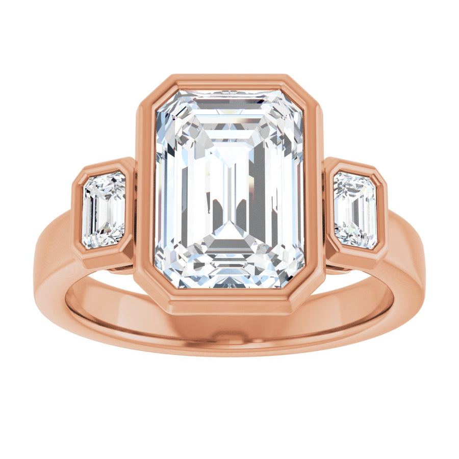 Emerald Bezel-Set Three-Stone Engagement Ring Semi-Mount - gallery - Series 126961