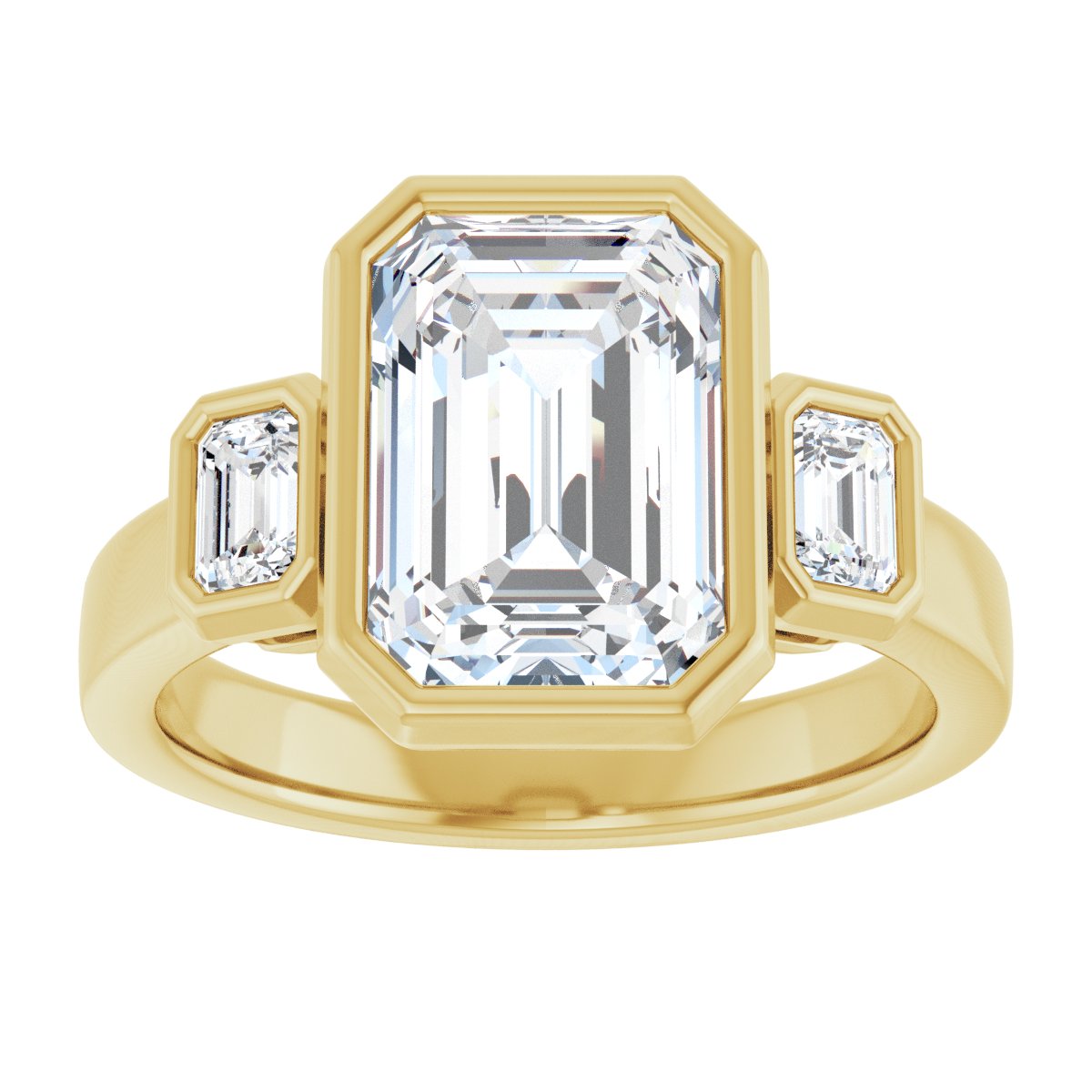 Emerald Bezel-Set Three-Stone Engagement Ring Semi-Mount - gallery - Series 126961