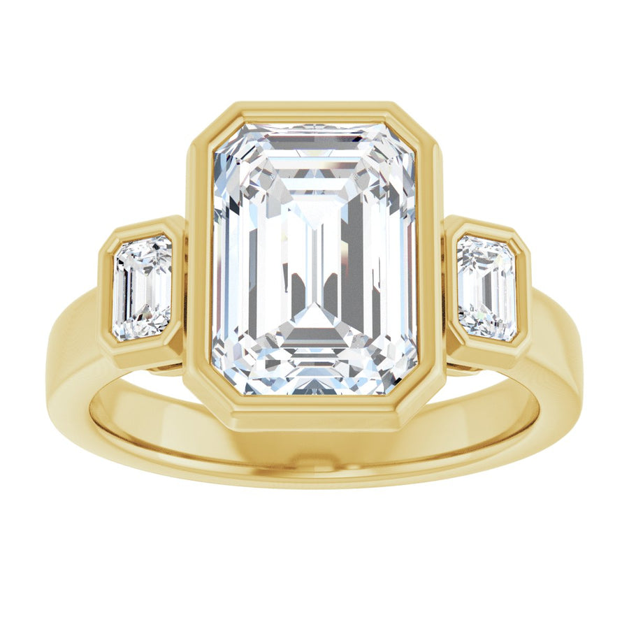 Emerald Bezel-Set Three-Stone Engagement Ring Semi-Mount - gallery - Series 126961