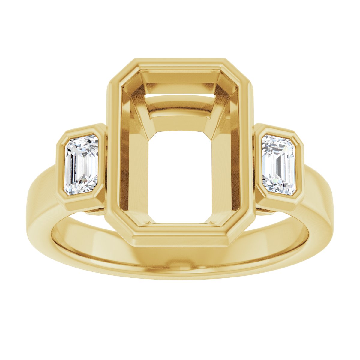 Emerald Bezel-Set Three-Stone Engagement Ring Semi-Mount - gallery - Series 126961