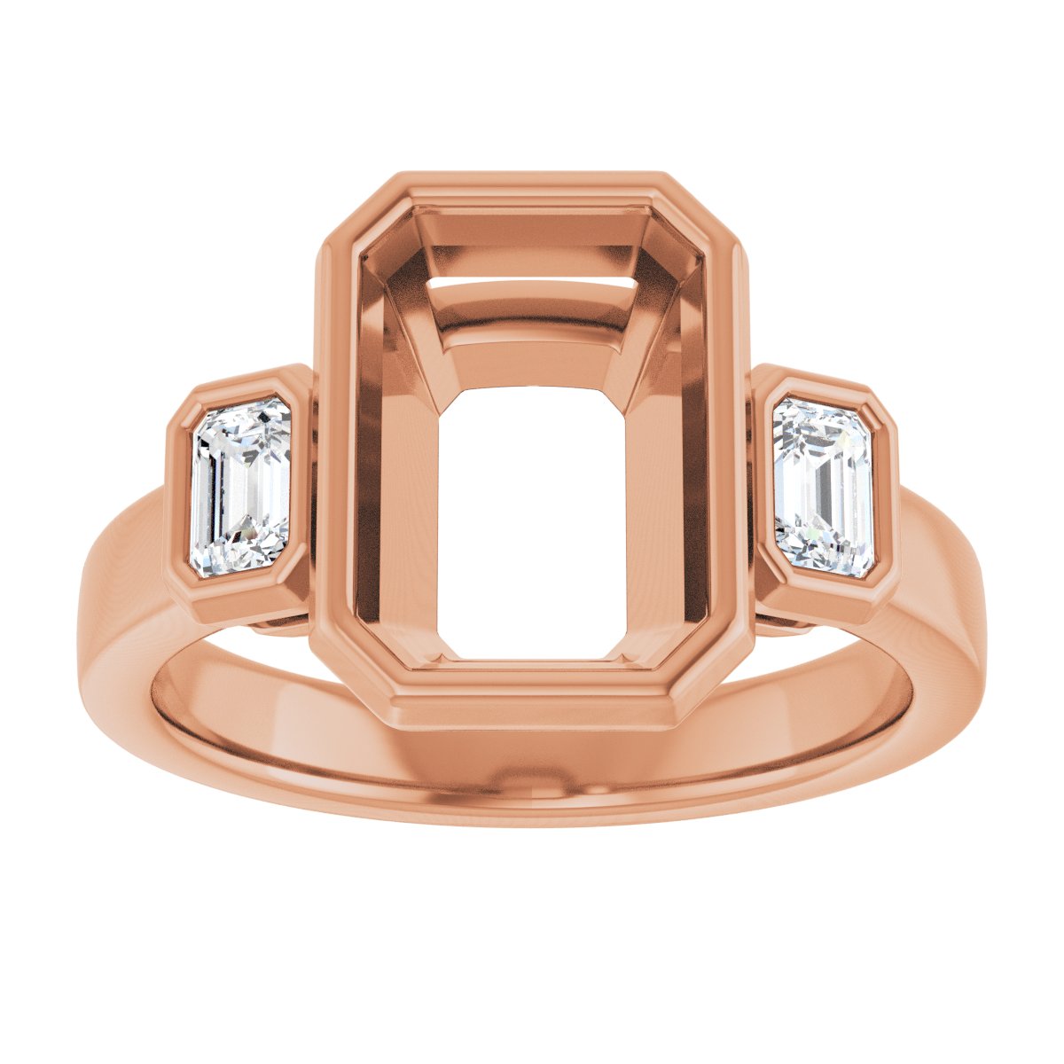 Emerald Bezel-Set Three-Stone Engagement Ring Semi-Mount - gallery - Series 126961