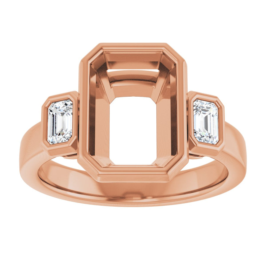 Emerald Bezel-Set Three-Stone Engagement Ring Semi-Mount - gallery - Series 126961