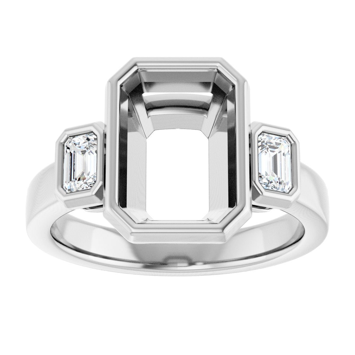 Emerald Bezel-Set Three-Stone Engagement Ring Semi-Mount - gallery - Series 126961