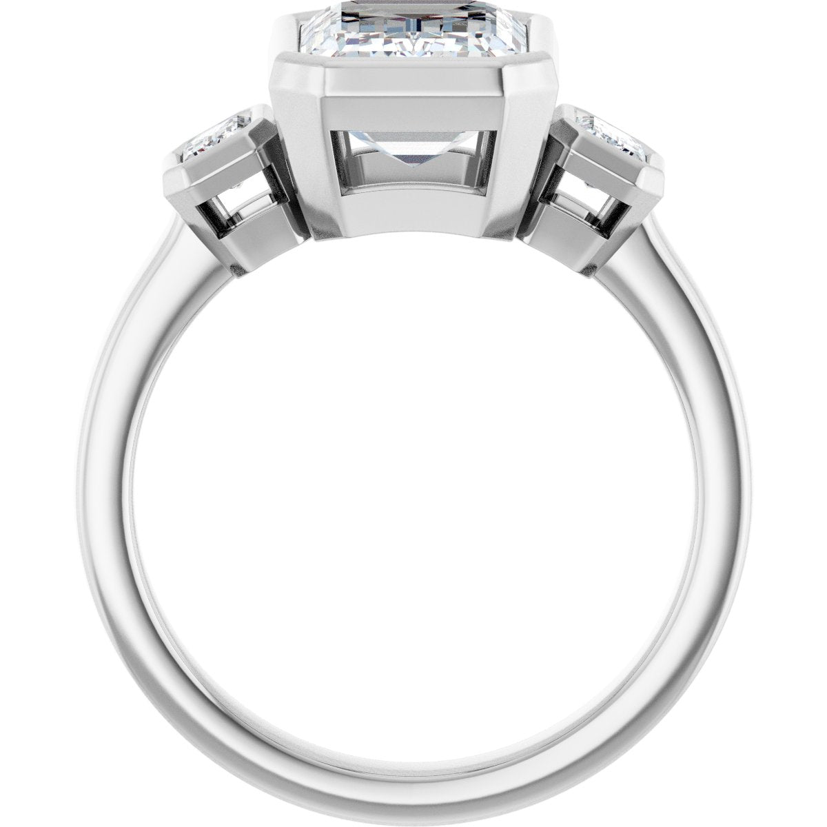 Emerald Bezel-Set Three-Stone Engagement Ring Semi-Mount - gallery - Series 126961