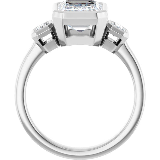 Emerald Bezel-Set Three-Stone Engagement Ring Semi-Mount - gallery - Series 126961