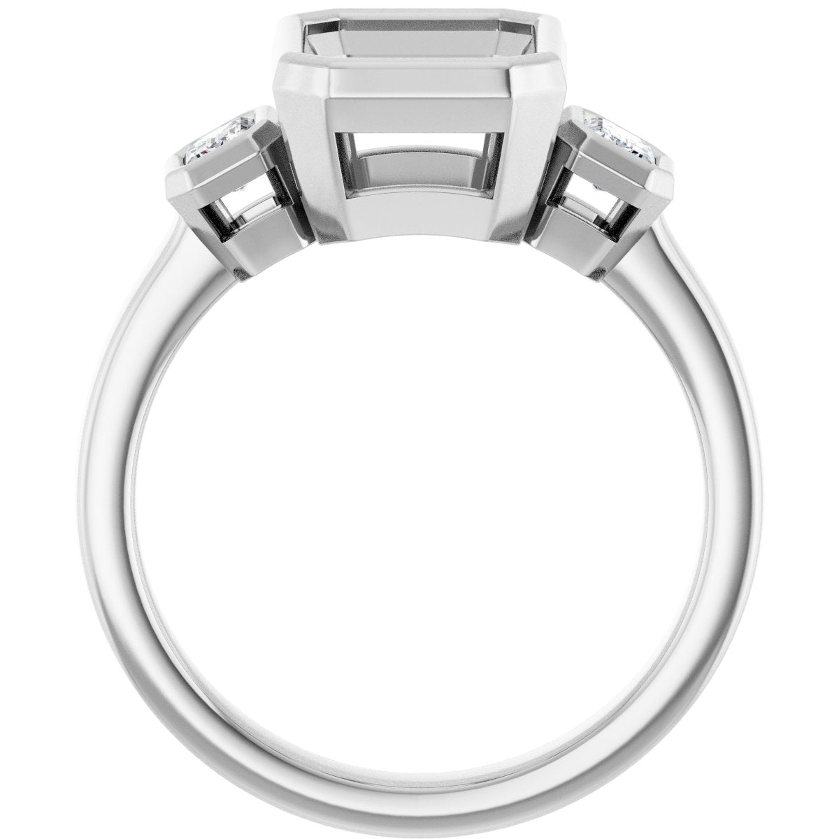 Emerald Bezel-Set Three-Stone Engagement Ring Semi-Mount - gallery - Series 126961