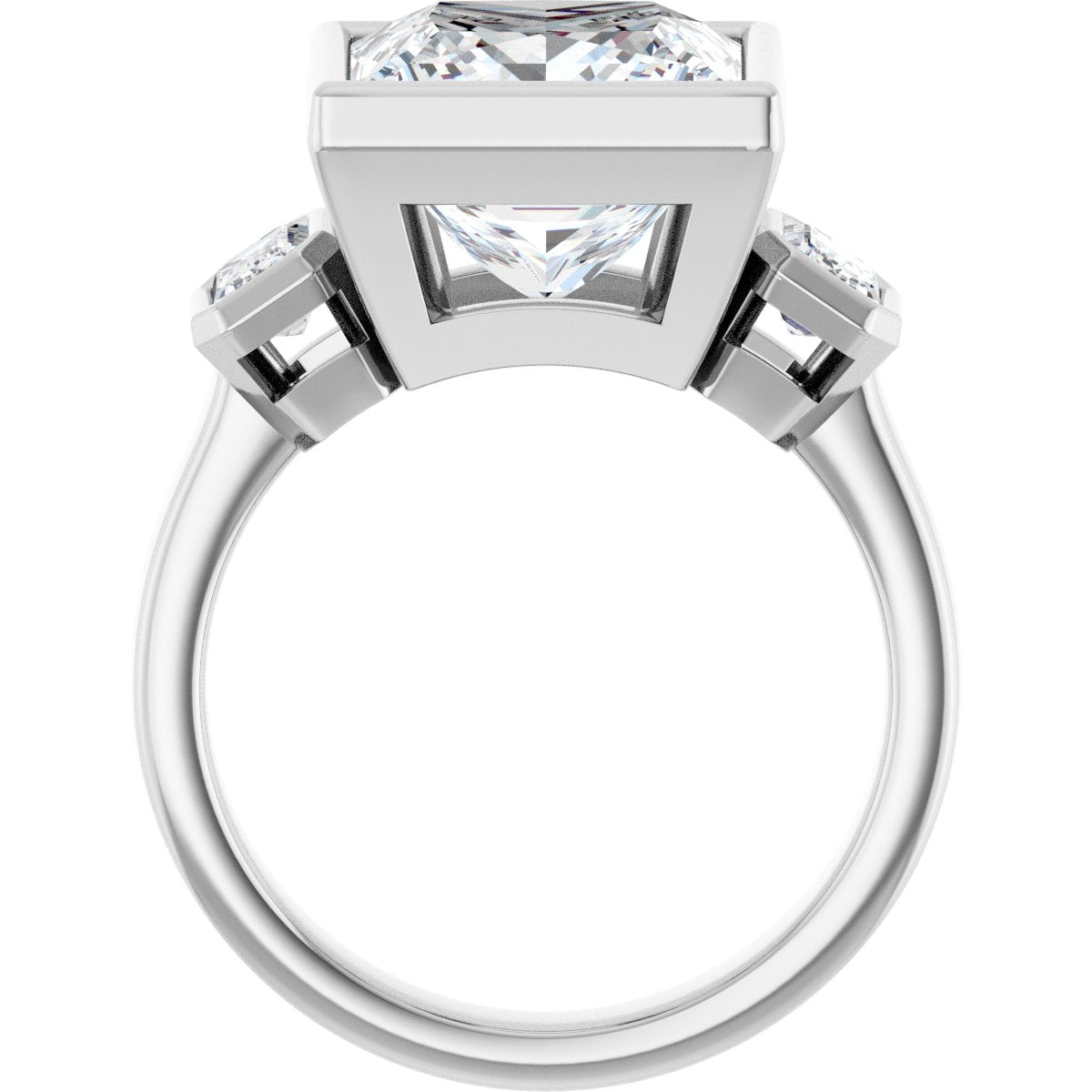 Square Bezel-Set Three-Stone Engagement Ring Semi-Mount - gallery - Series 126961
