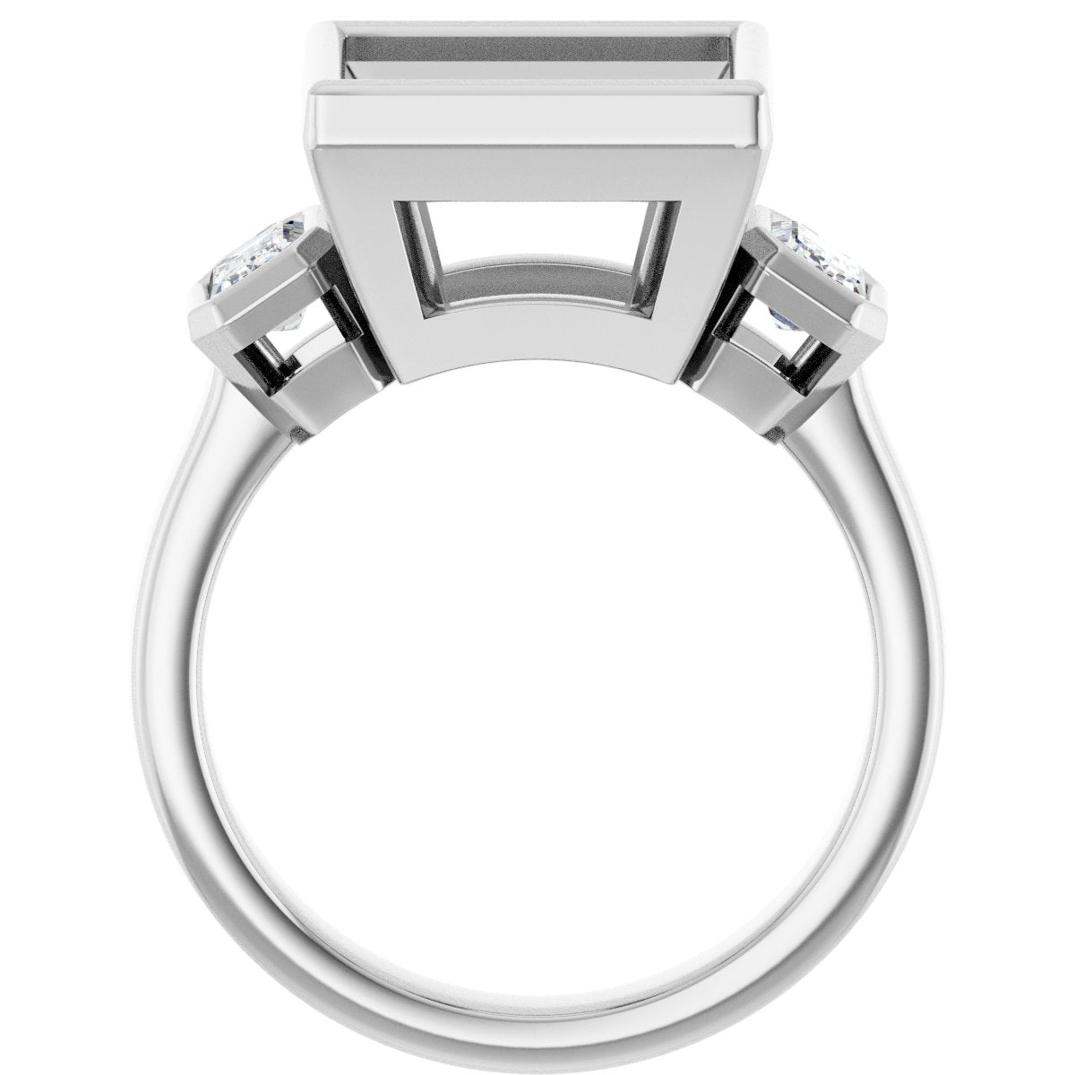Square Bezel-Set Three-Stone Engagement Ring Semi-Mount - gallery - Series 126961