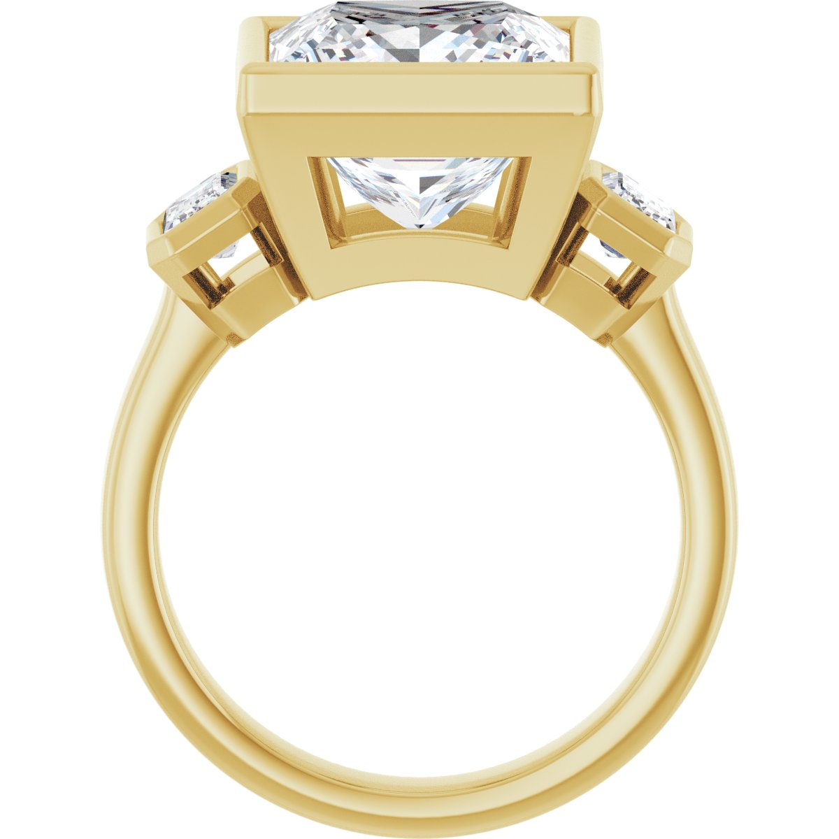 Square Bezel-Set Three-Stone Engagement Ring Semi-Mount - gallery - Series 126961