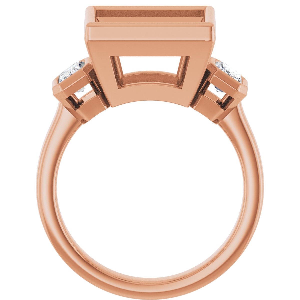 Square Bezel-Set Three-Stone Engagement Ring Semi-Mount - gallery - Series 126961