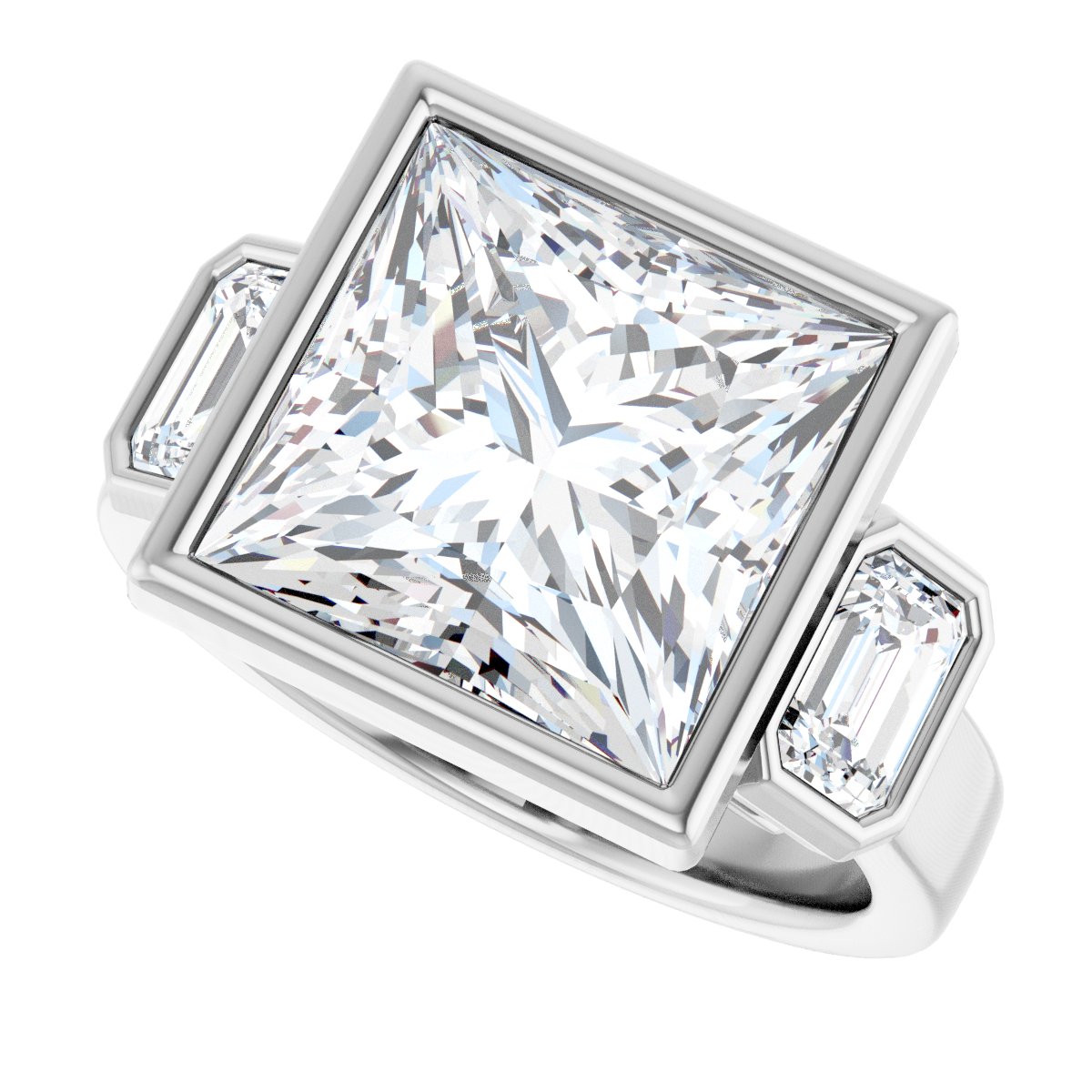 Square Bezel-Set Three-Stone Engagement Ring Semi-Mount - gallery - Series 126961