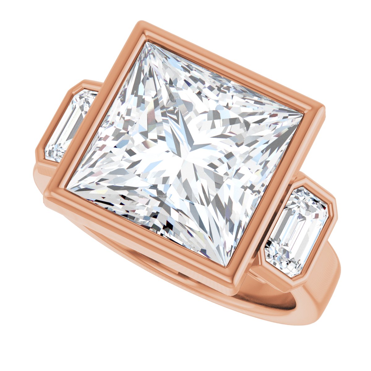Square Bezel-Set Three-Stone Engagement Ring Semi-Mount - gallery - Series 126961