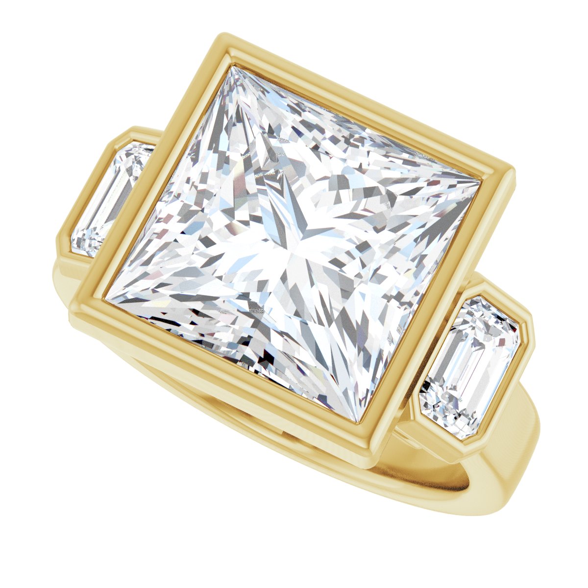 Square Bezel-Set Three-Stone Engagement Ring Semi-Mount - gallery - Series 126961