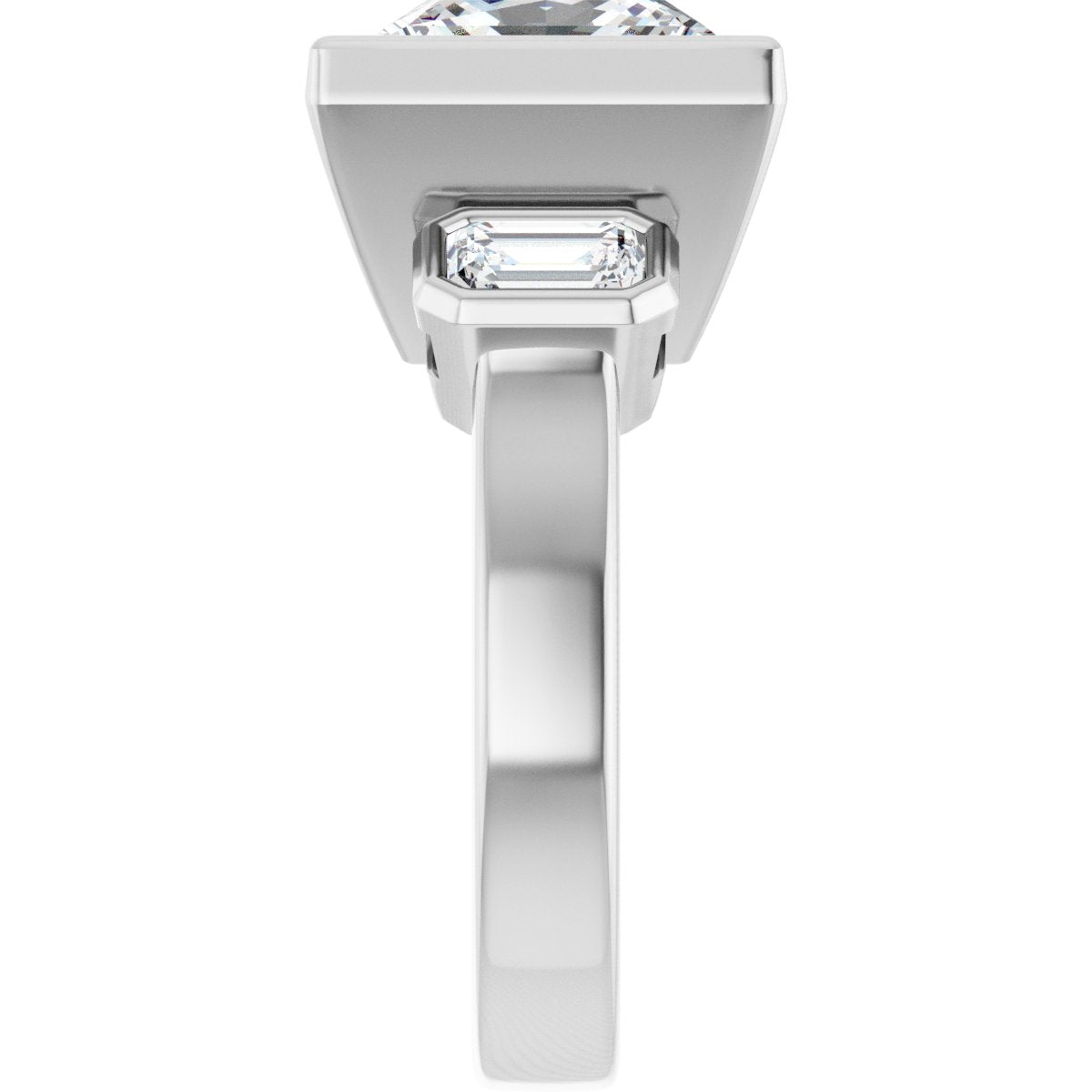 Square Bezel-Set Three-Stone Engagement Ring Semi-Mount - gallery - Series 126961