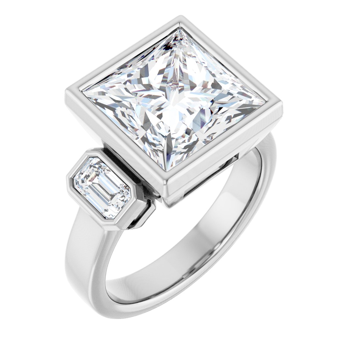 Natural Diamond Square Bezel-Set Three-Stone Engagement Ring Semi-Mount - Platinum - Series 126961