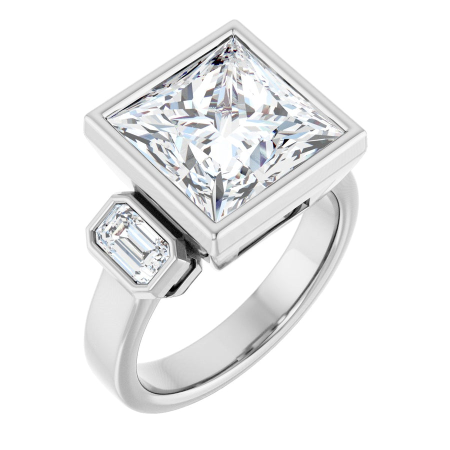 Natural Diamond Square Bezel-Set Three-Stone Engagement Ring Semi-Mount - Platinum - Series 126961