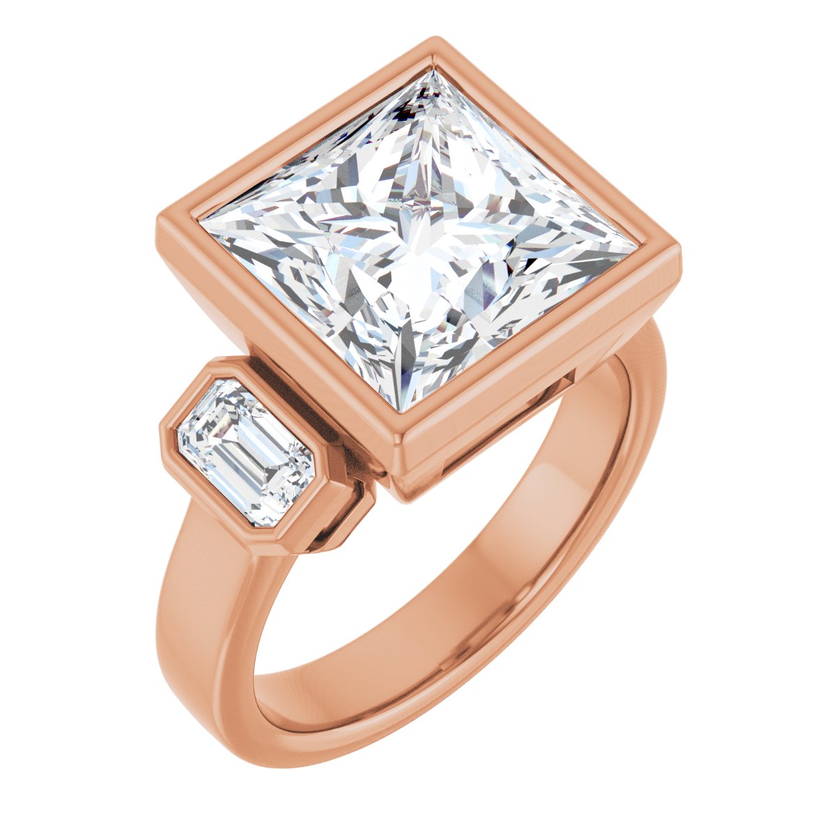 Natural Diamond Square Bezel-Set Three-Stone Engagement Ring Semi-Mount - 14K Rose Gold - Series 126961