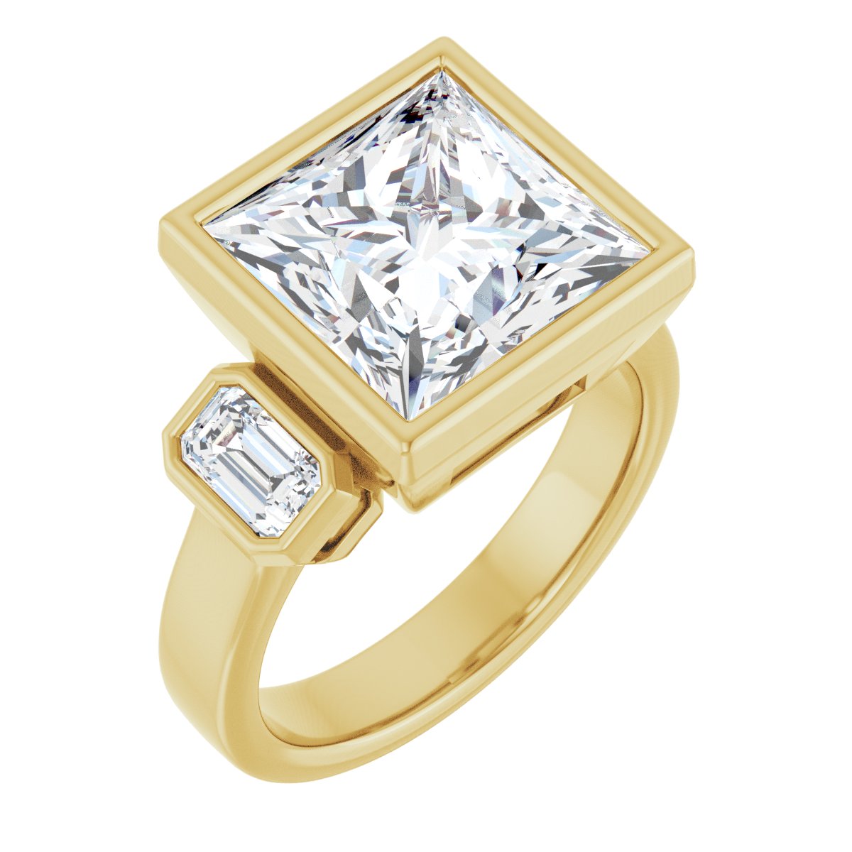 Natural Diamond Square Bezel-Set Three-Stone Engagement Ring Semi-Mount - 14K Yellow Gold - Series 126961