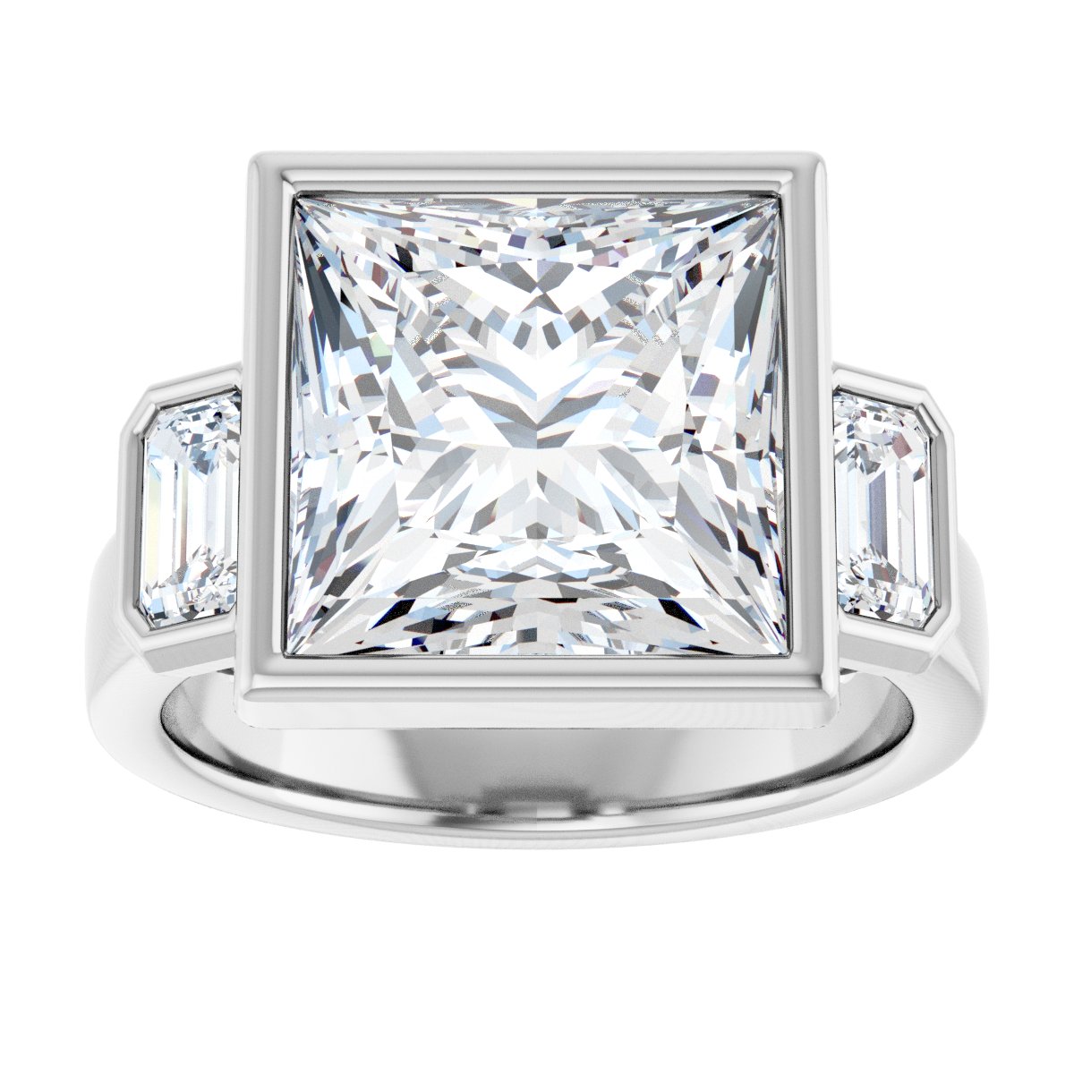 Square Bezel-Set Three-Stone Engagement Ring Semi-Mount - gallery - Series 126961