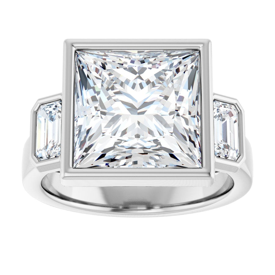 Square Bezel-Set Three-Stone Engagement Ring Semi-Mount - gallery - Series 126961