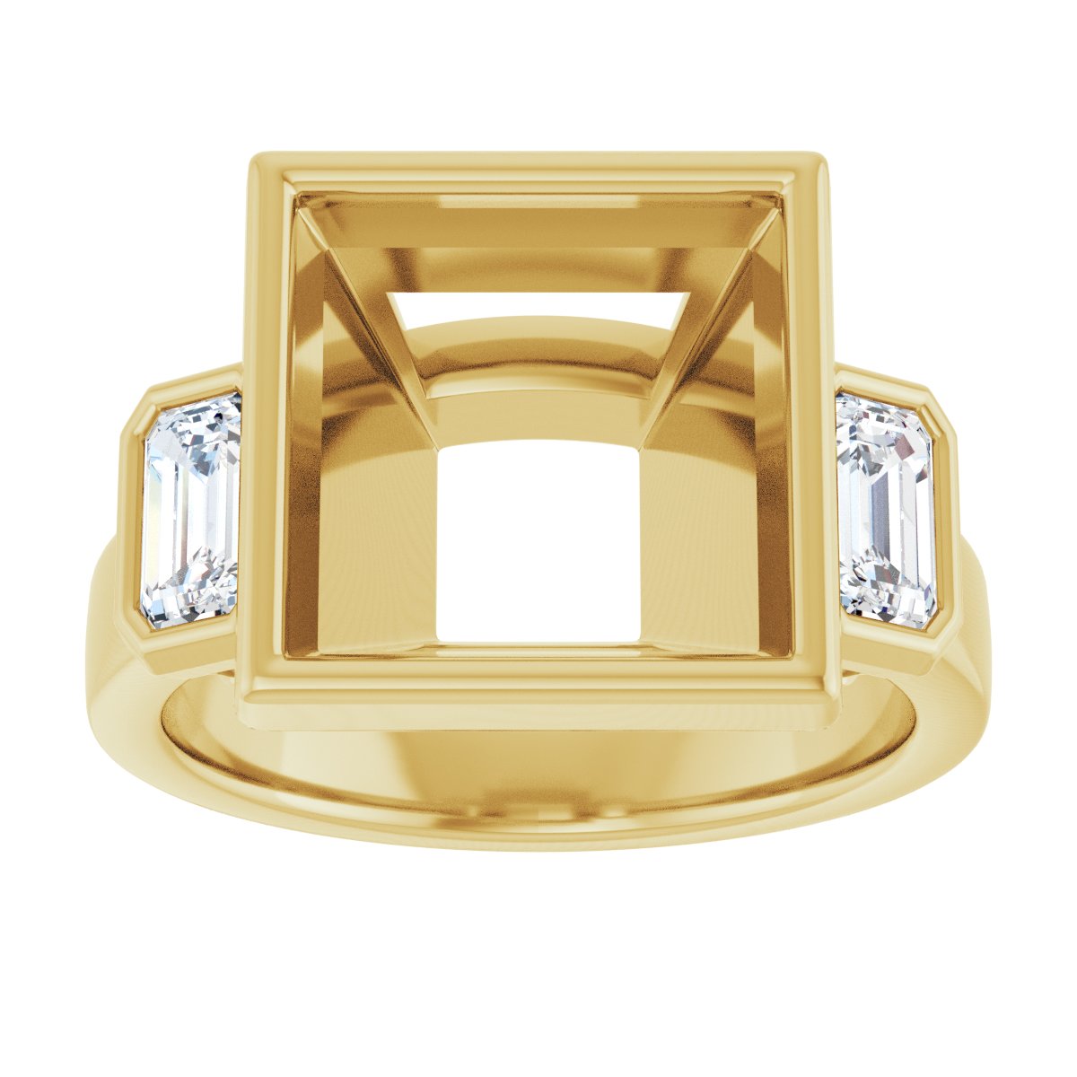 Square Bezel-Set Three-Stone Engagement Ring Semi-Mount - gallery - Series 126961