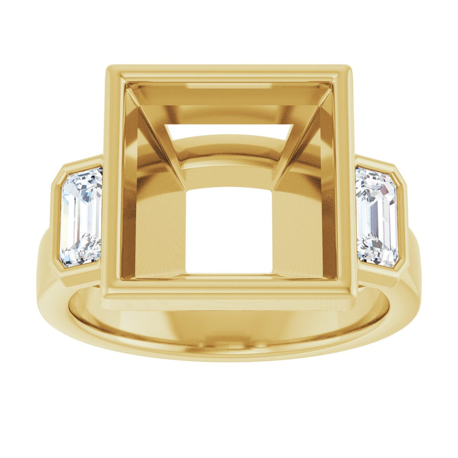 Square Bezel-Set Three-Stone Engagement Ring Semi-Mount - gallery - Series 126961