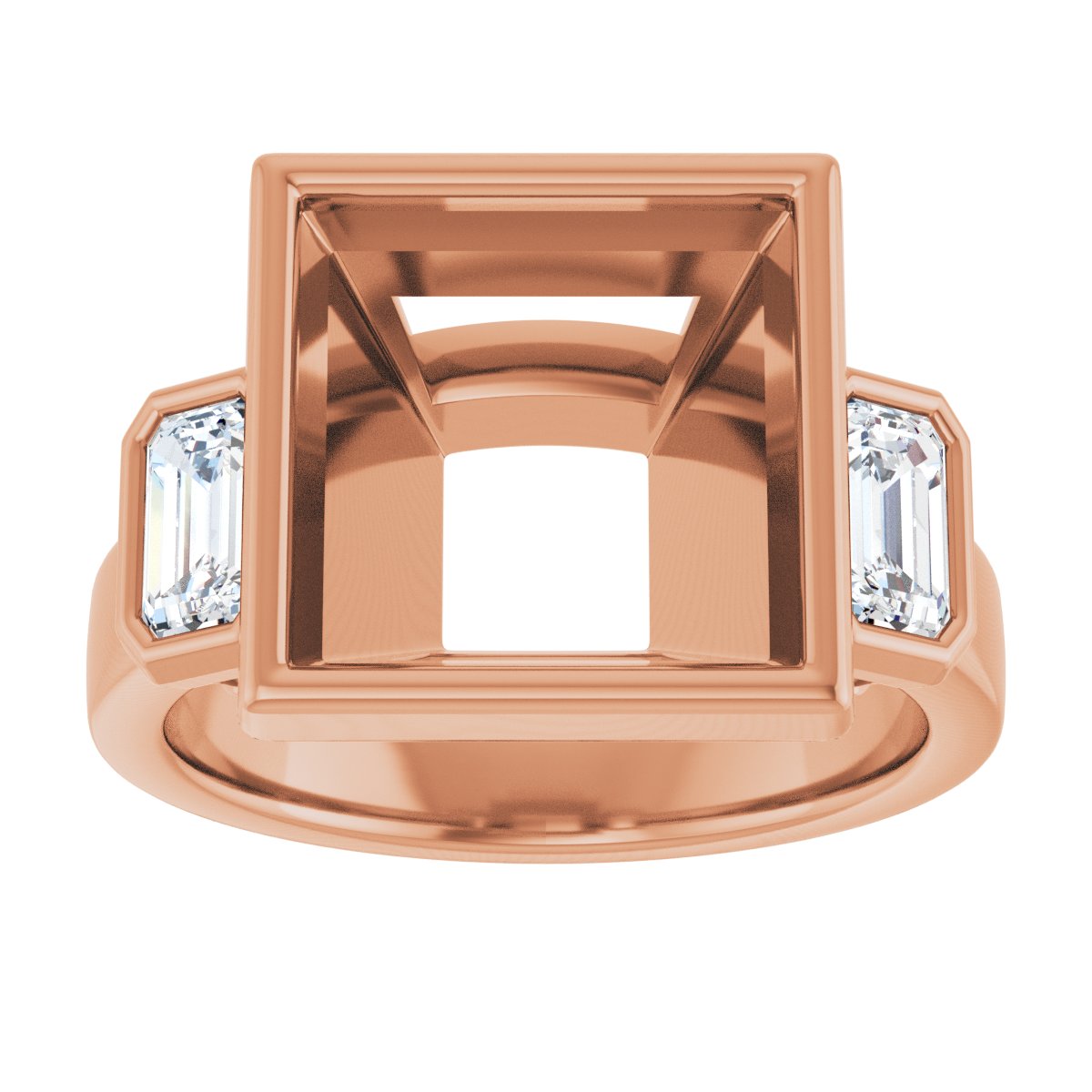 Square Bezel-Set Three-Stone Engagement Ring Semi-Mount - gallery - Series 126961