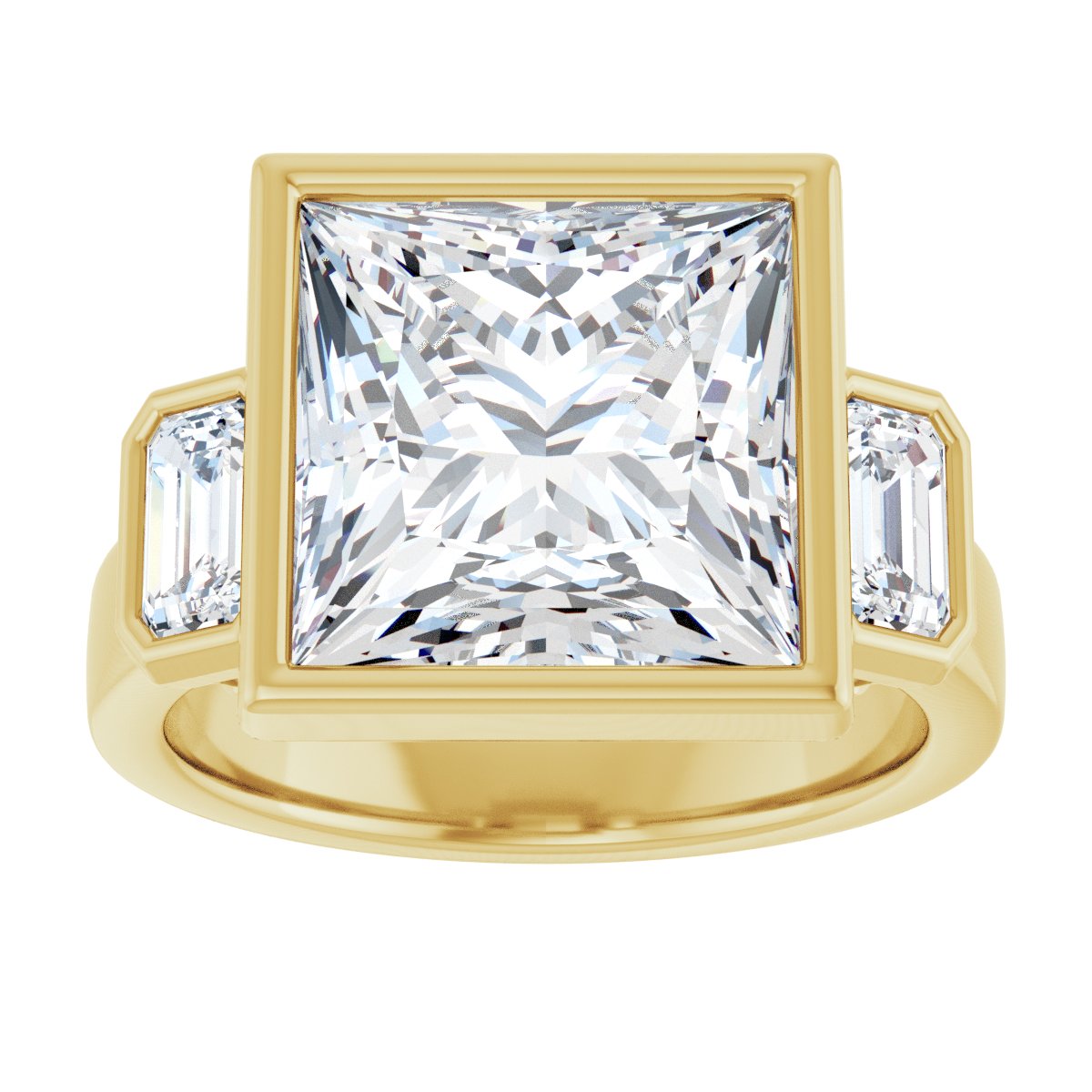 Square Bezel-Set Three-Stone Engagement Ring Semi-Mount - gallery - Series 126961
