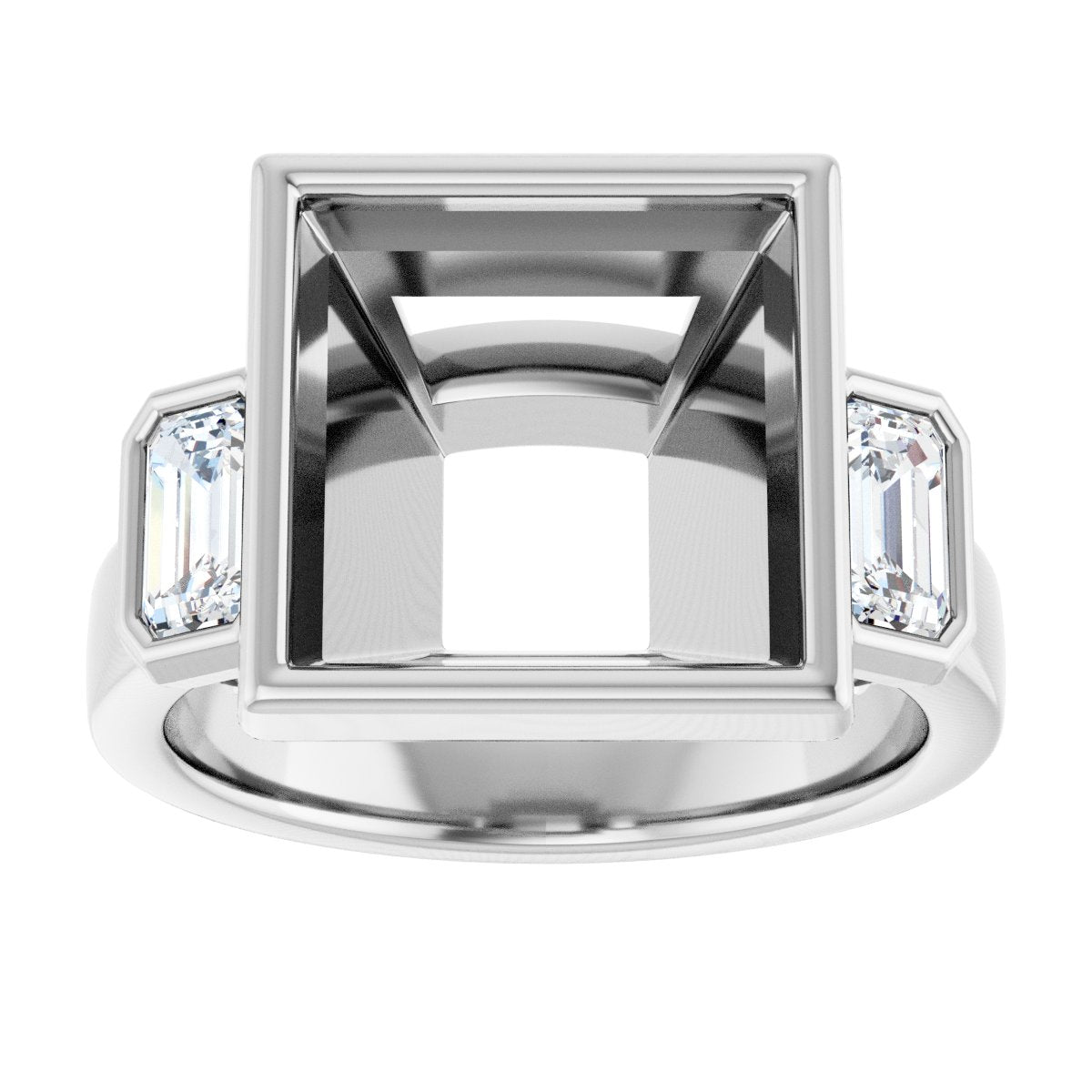 Square Bezel-Set Three-Stone Engagement Ring Semi-Mount - gallery - Series 126961