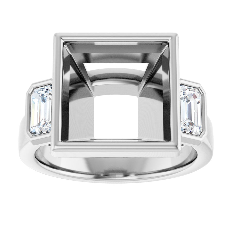 Square Bezel-Set Three-Stone Engagement Ring Semi-Mount - gallery - Series 126961