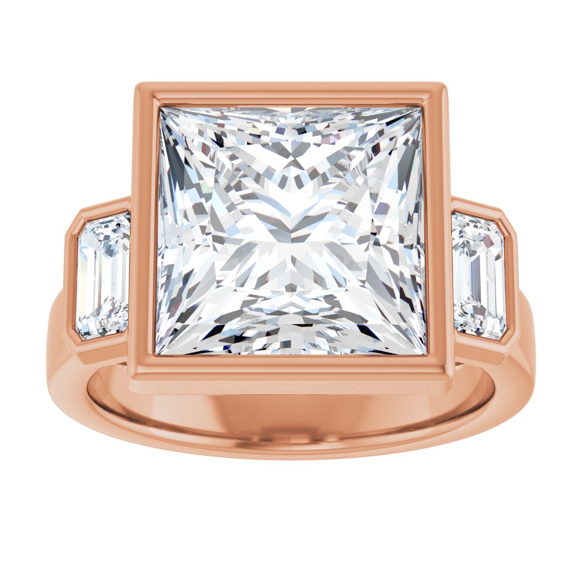 Square Bezel-Set Three-Stone Engagement Ring Semi-Mount - gallery - Series 126961
