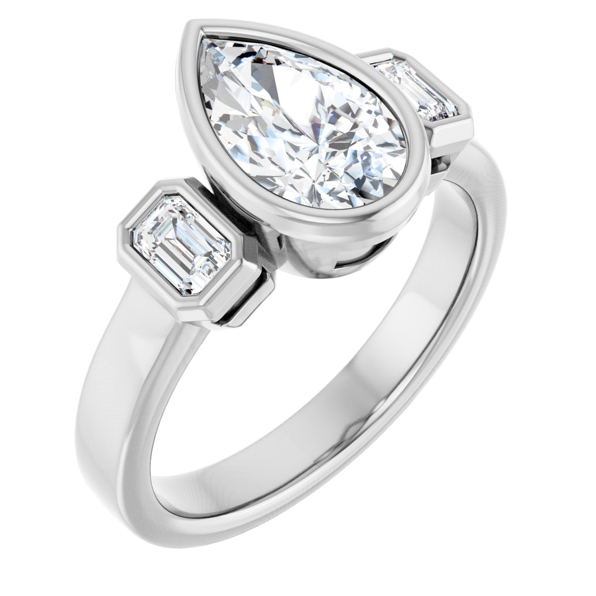 Natural Diamond Pear Bezel-Set Three-Stone Engagement Ring Semi-Mount - Platinum - Series 126961
